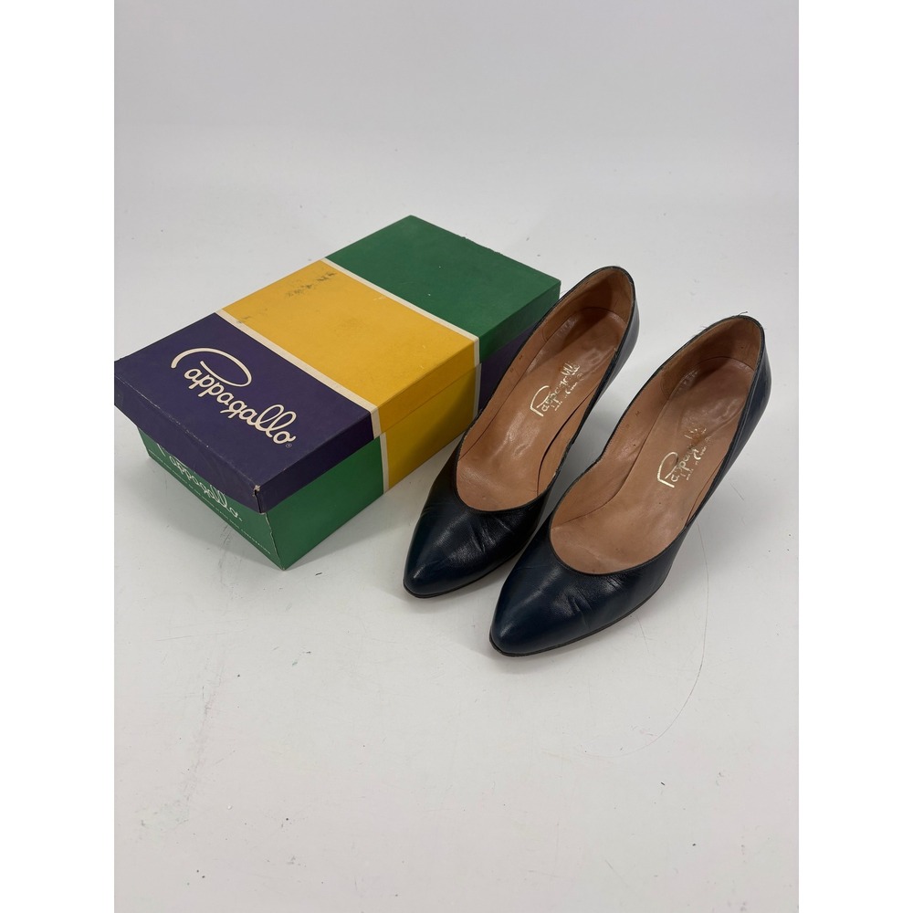 Pappagallo Lana Pumps Womens 8 M Navy Blue Kid Leather Vintage Spain Heels